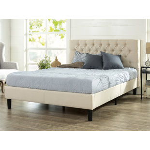 Beige platform store bed queen